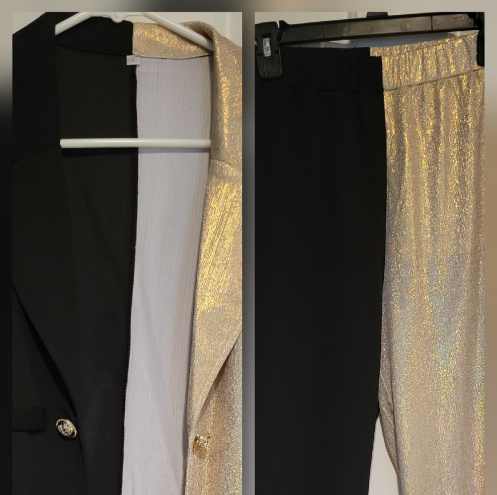 Shein Elegant Gold and Black Women's Jacket/Pants Set